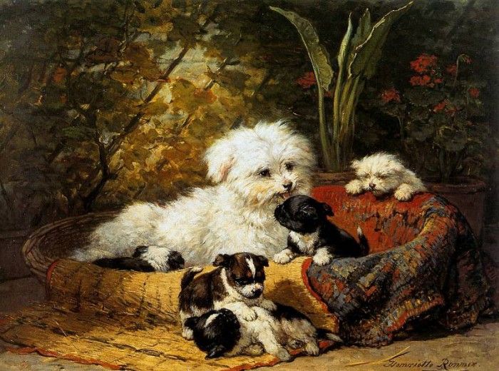 Ronner-Knip Henritte Dog With Puppies In The Garden Sun . Ronner-Knip, 