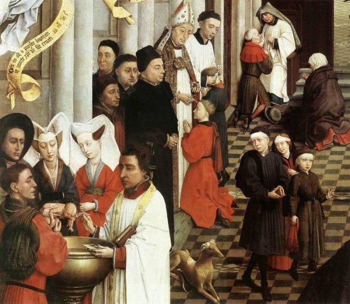 Weyden Seven Sacraments (left wing) detail1. ,   