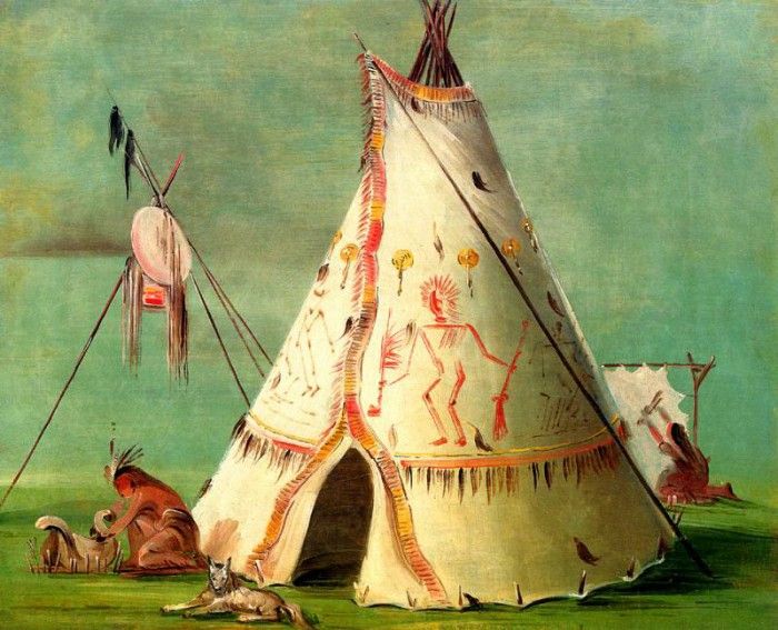 Gc 0007 A Crow Tepee made of decorated Buffalo skins sqs. , 