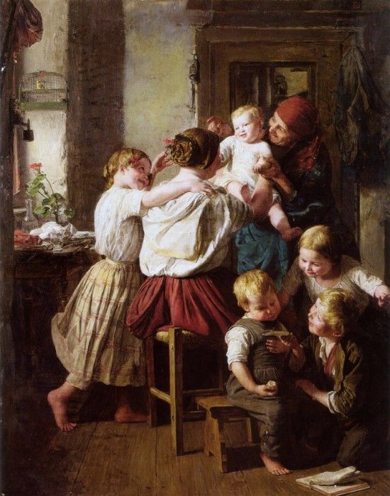 Children Making Their Grandmother a Present on Her Name Day.   