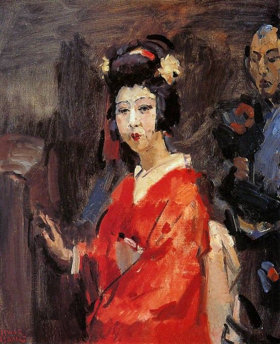 Israels Isaac Japanese woman in red kimono Sun. Israels, 