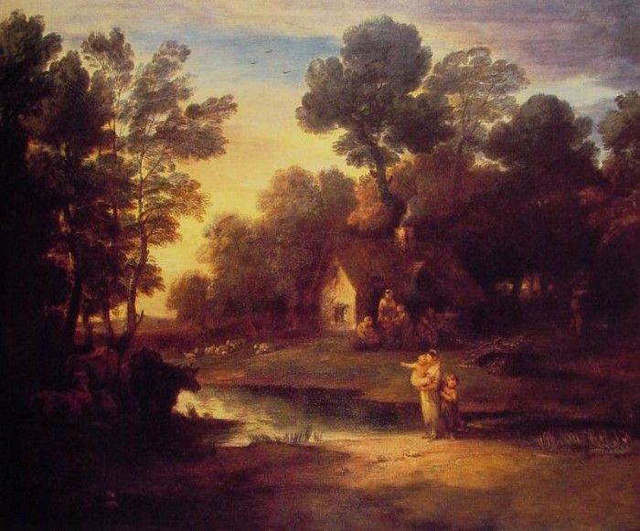 Wooded Landscape with Cattle by a Pool and a Cottage. , 