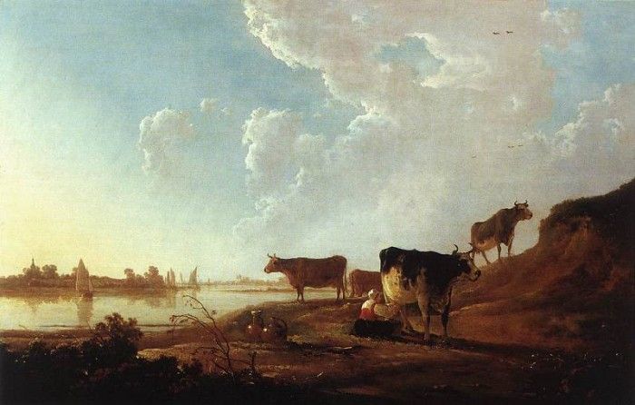 CUYP Aelbert River Scene With Milking Woman. , Aelbert