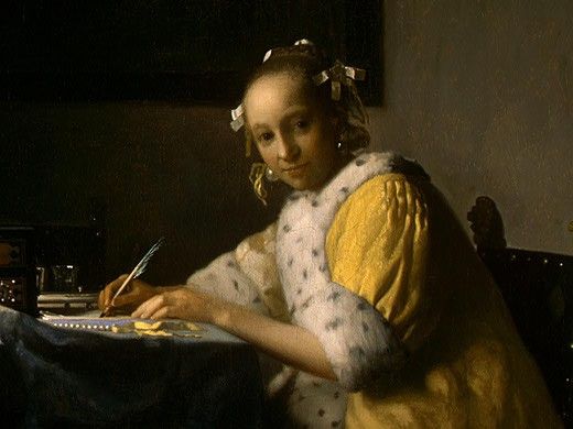 VERMEER A LADY WRITING DETALJ 1 NGW. Vermeer, Johannes