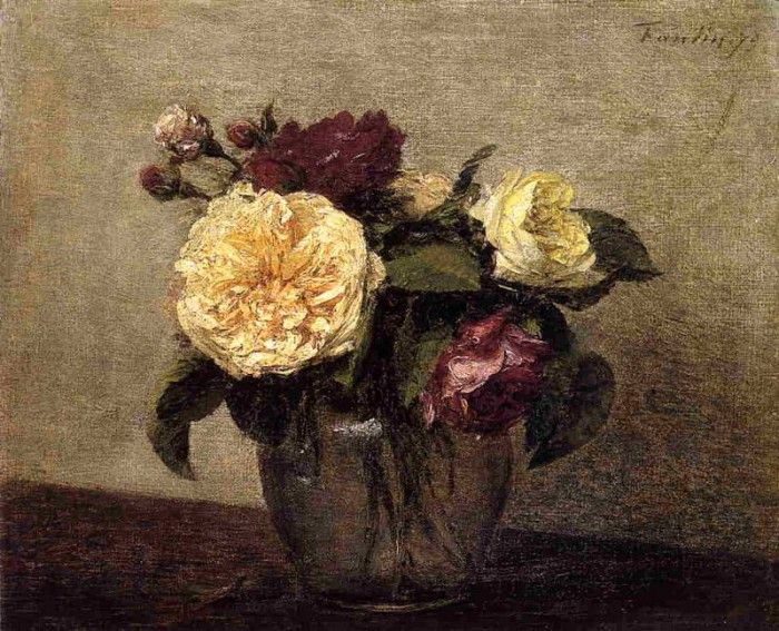 Fantin Latour Henri Yellow and Red Roses. -, ---