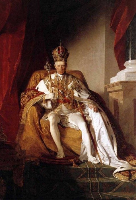 Portrait of Austrian Emperor Francis II wearing the Austrians imperial robes 260 x 164 cm 10236 x 6457 in Schatzkammer belongs to Kunsthistorisches Museum Vienna. ,  