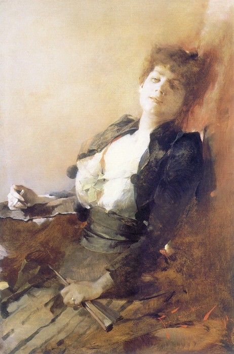 am-Franciszek Zmurko Portrait of a Woman with a Fan and Ciga. Zmurko, 