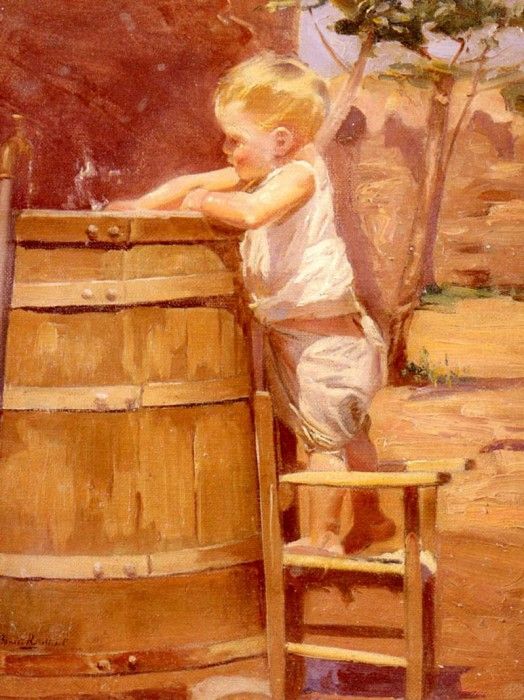 Correa Benito Rebolledo A Boy At A Water Barrel. ,  Rebolledo