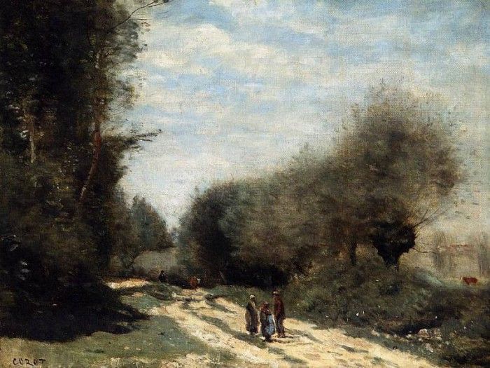 Corot Crecy en Brie Road in the Country. , --