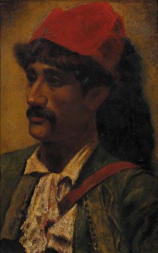 Portrait of a man in a red turban. , 
