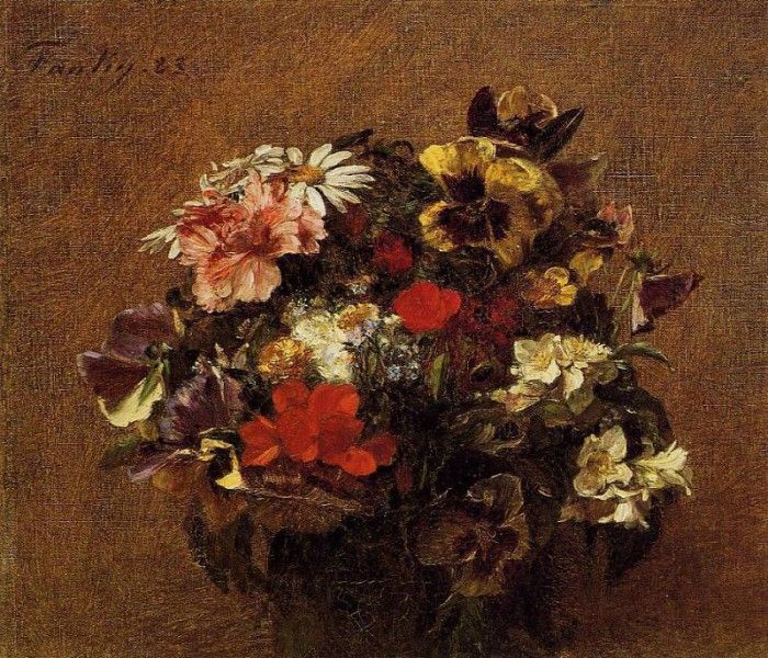 Fantin Latour Henri Bouquet of Flowers Pansies. -, ---