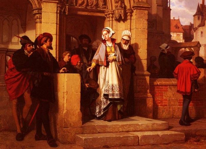 Koller Wilhelm Faust And Memphistopheles Waiting For Gretchen At The Cathedral Door. , 