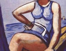 beckmann quappi in blue in a boat 1926-50. , 