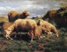 Bonheur Rosa-Marie Landscape with sheeps Sun. , -