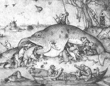 Bruegel d.a. Big Fishes Eat Little Fishes, 1556, pen drawing. ,  