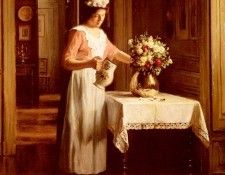 Bail Franck Antoine A Maid Watering Flowers.   Antoine