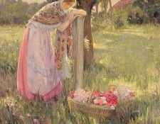 Resting by a basket of flowers. ,  G