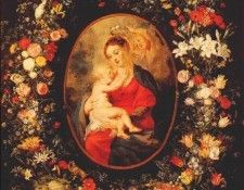 brueghel-and-rubens madonna and child in garland of flowers pre-1617. ,  