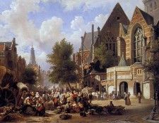 Bommel van Elias Pieter Marketscene in Amsterdam Sun.    