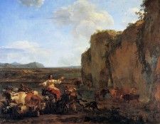 Berchem Claes Pieter Landscape with herdsmen Sun. , 