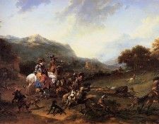 Berchem Claes Pietersz Wild boar hunt Sun. , 