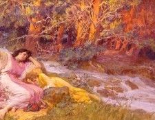 Bridgman Frederick Arthur Reclining By A Stream. ,  