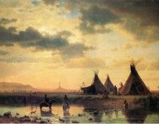 Bierstadt Albert View of Chimney Rock Ogalillalh Sioux Village in Foreground. , 