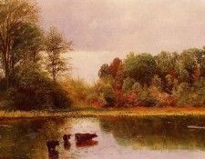 Bierstadt Albert Cows Watering in a Landscape. , 