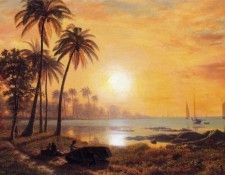 Bierstadt Albert Tropical Landscape with Fishing Boats in Bay. , 