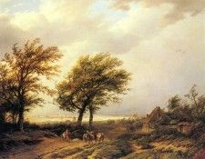 Bodeman Willem Travellers In An Extensive Landscape With A Town Beyond. Bodemann, 