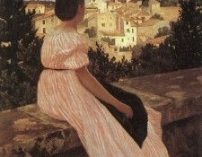 BAZILLE   THE PINK DRESS VIEW OF CASTELNAU LE LEZ HERAUL1. , 