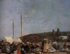 BOUDIN - THE BEACH AT TROUVILLE, DETAIL, 1864, OIL ON CANVAS. , 