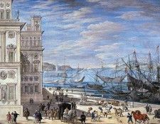 Bauer Johan Wilhelm An Italian harbour scene Sun . , 