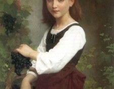 Bouguereau Elizabeth Jane Gardner Young Girl Holding a Basket of Grapes. ,   