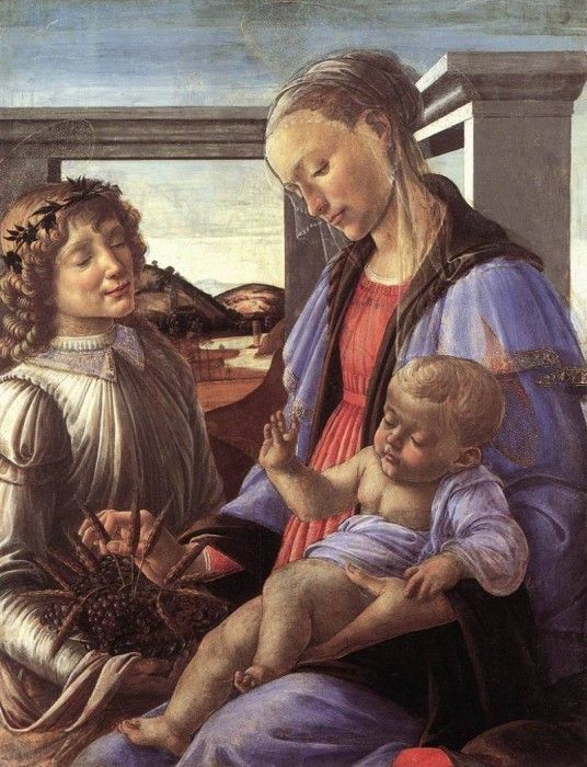 Madonna and child with a angel. , Alessandro
