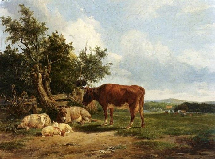 Berg Simon Van Den An Extensive Landscape With Cattle Resting. ,   