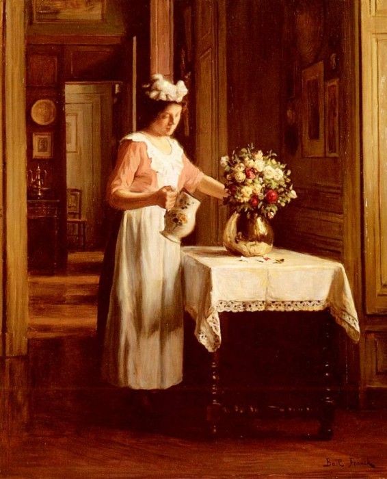 Bail Franck Antoine A Maid Watering Flowers.   Antoine