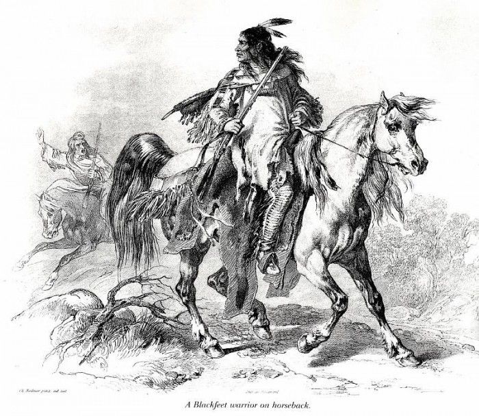 06 A Blackfeet warrior on horseback KarlBodmer sqs. , 