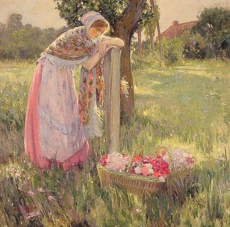 Resting by a basket of flowers. ,  G