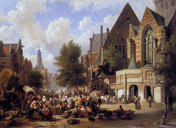 Bommel van Elias Pieter Marketscene in Amsterdam Sun.    