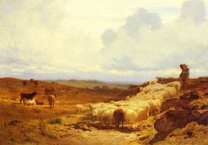 Bonheur Auguste A Shepherd And His Flock. , 