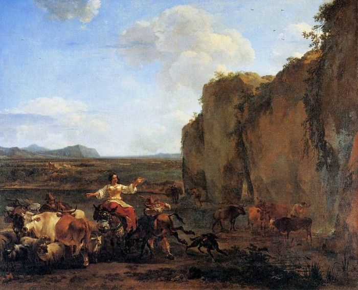 Berchem Claes Pieter Landscape with herdsmen Sun. , 