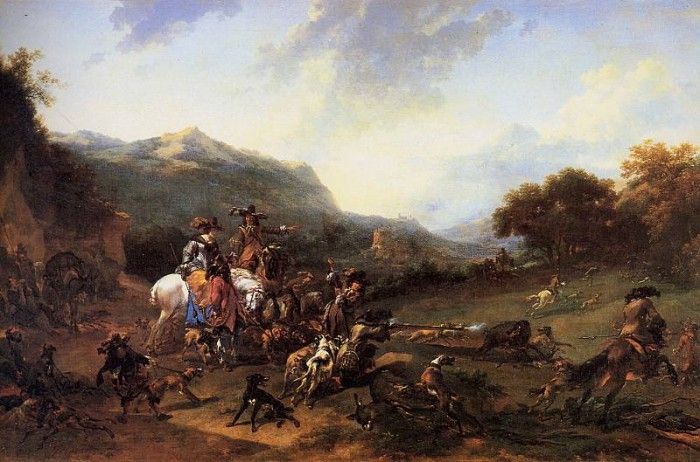 Berchem Claes Pietersz Wild boar hunt Sun. , 