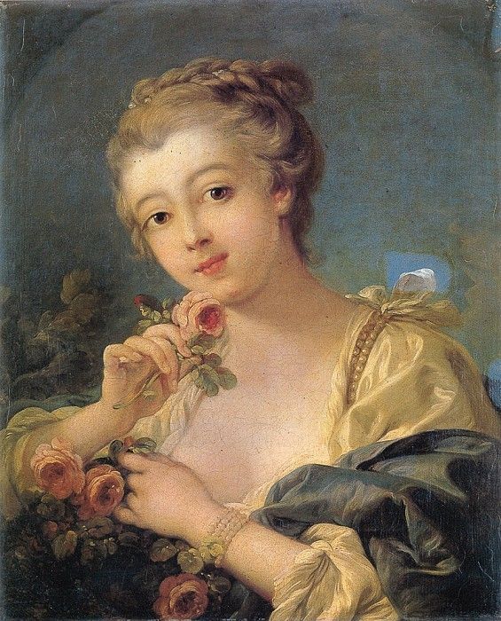 Young Woman with a Bouquet of Roses. , 