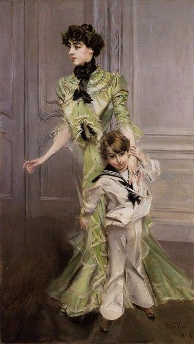 Boldini Giovanni Portrait of Madame Georges Hugo (nee Pauleen Menard Dozian) and Her Son Jean. Boldini, 
