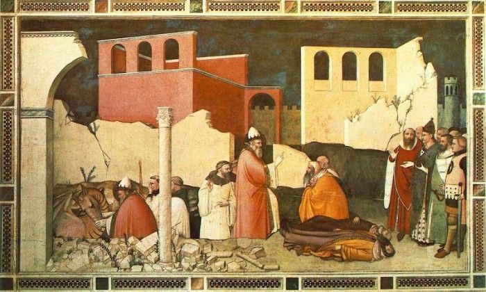 Maso di Banco Pope St Sylvesters miracle, ca 1340, Cappella.   