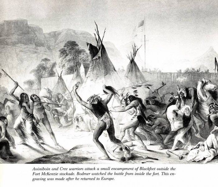 05 Assiniboin and Cree warriors attack Blackfeet KarlBodmer sqs. , 