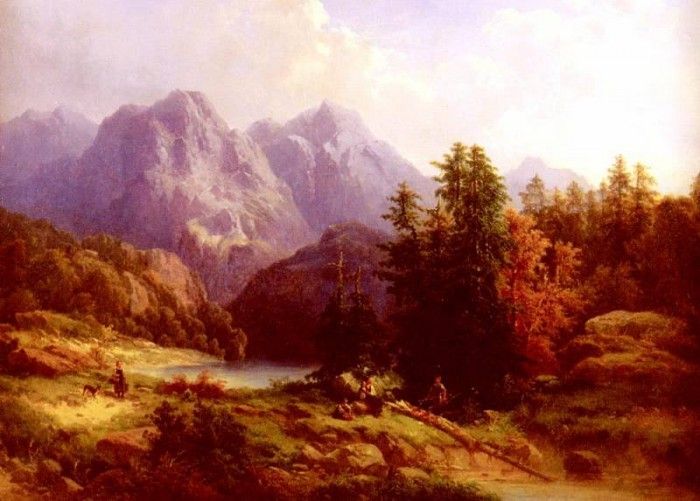 Baumgartner H Woodsman And Family In An Alpine Landscape. , H