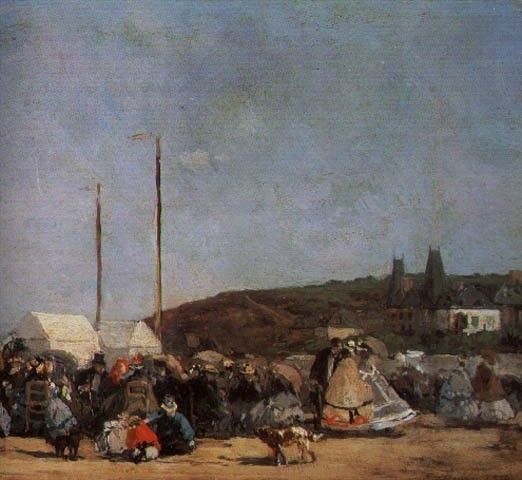 BOUDIN - THE BEACH AT TROUVILLE, DETAIL, 1864, OIL ON CANVAS. , 