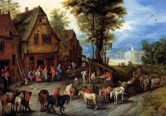 Breughel Jan A Village Street With The Holy Family Arriving At An Inn. ,   (1568-1625)
